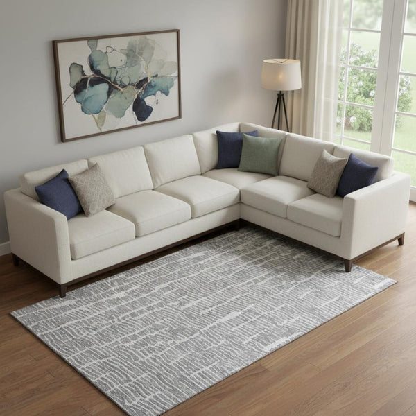 HomeRoots 8' X 10' Gray and Ivory Vermicular Area Rug – Washable, UV Protected, Stylish, and Durable for Homes 666858