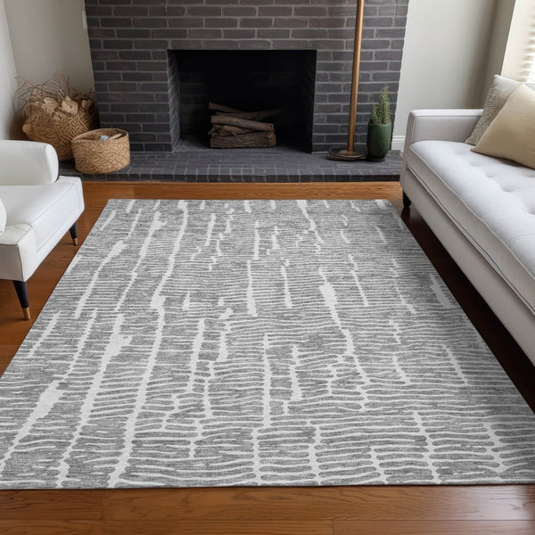 HomeRoots 8' X 10' Gray and Ivory Vermicular Area Rug – Washable, UV Protected, Stylish, and Durable for Homes 666858