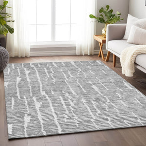 HomeRoots 8' X 10' Gray and Ivory Vermicular Area Rug – Washable, UV Protected, Stylish, and Durable for Homes 666858