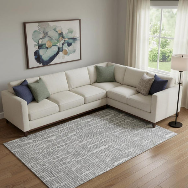 HomeRoots 9' X 12' Gray & Ivory Washable Area Rug - Durable, Stain-Resistant, UV-Protected for Busy Homes 666859