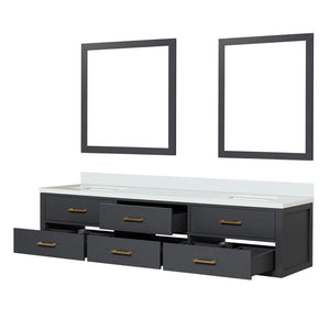 English Elm Black Double Bath Vanity With Cultured Marble Top, 80" Width, And Two Elegant Mirrors For Storage B2731S01585