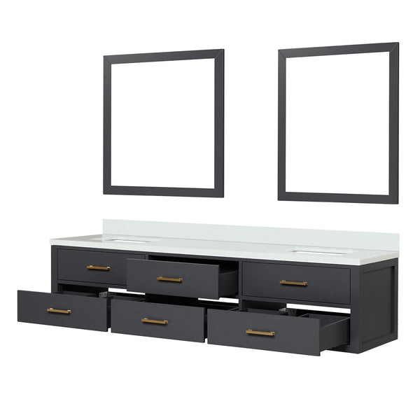 English Elm Black Double Bath Vanity With Cultured Marble Top, 80" Width, And Two Elegant Mirrors For Storage B2731S01585