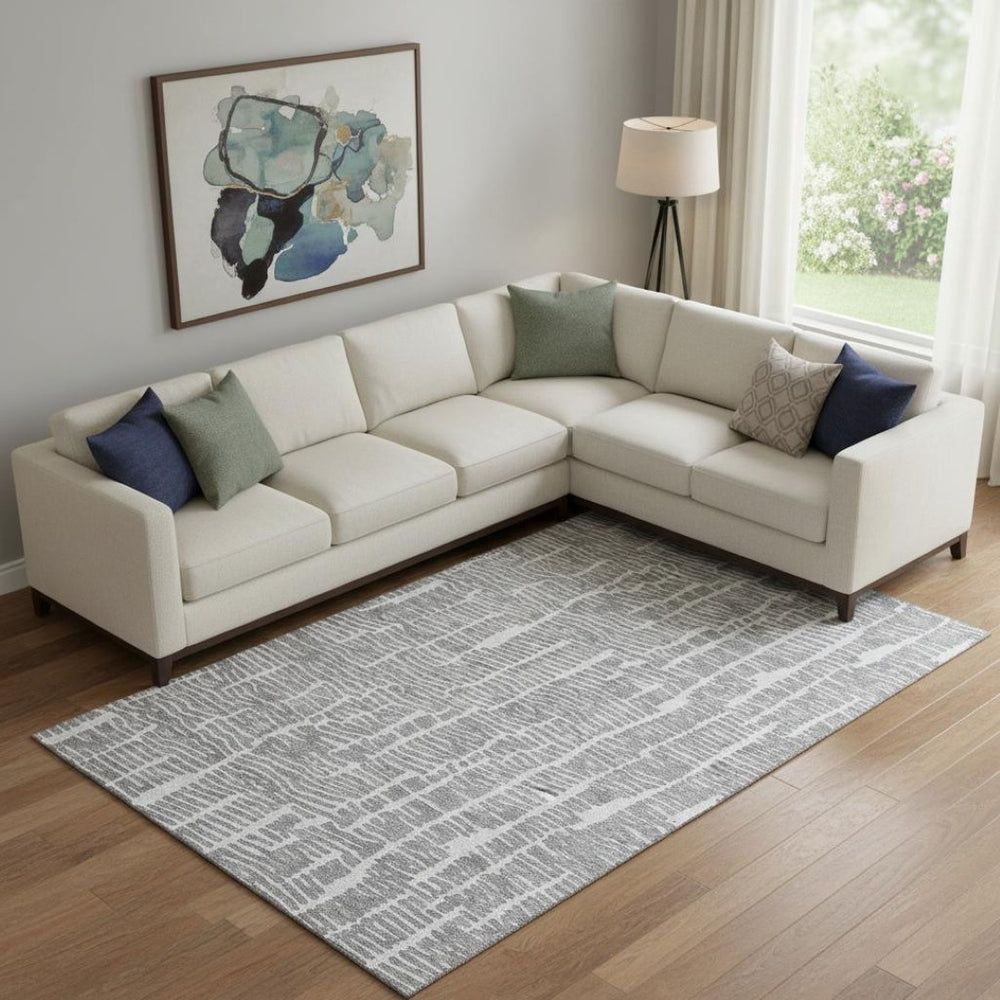 HomeRoots 10' X 14' Gray and Ivory Area Rug - Washable, UV Protected, Stain-Resistant, Perfect for High-Traffic Spaces 666860