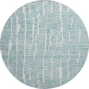 HomeRoots 8' Teal and Ivory Vermicular Round Rug - Washable, UV-Protected, Durable for High-Traffic Spaces 666863