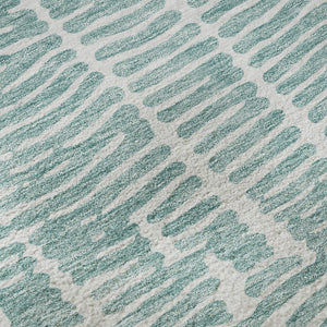 HomeRoots 8' Teal and Ivory Vermicular Round Rug - Washable, UV-Protected, Durable for High-Traffic Spaces 666863