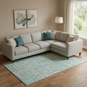 HomeRoots 8' X 10' Teal and Ivory Vermicular Area Rug – Durable, Washable, UV-Protected for High-Traffic Homes 666864