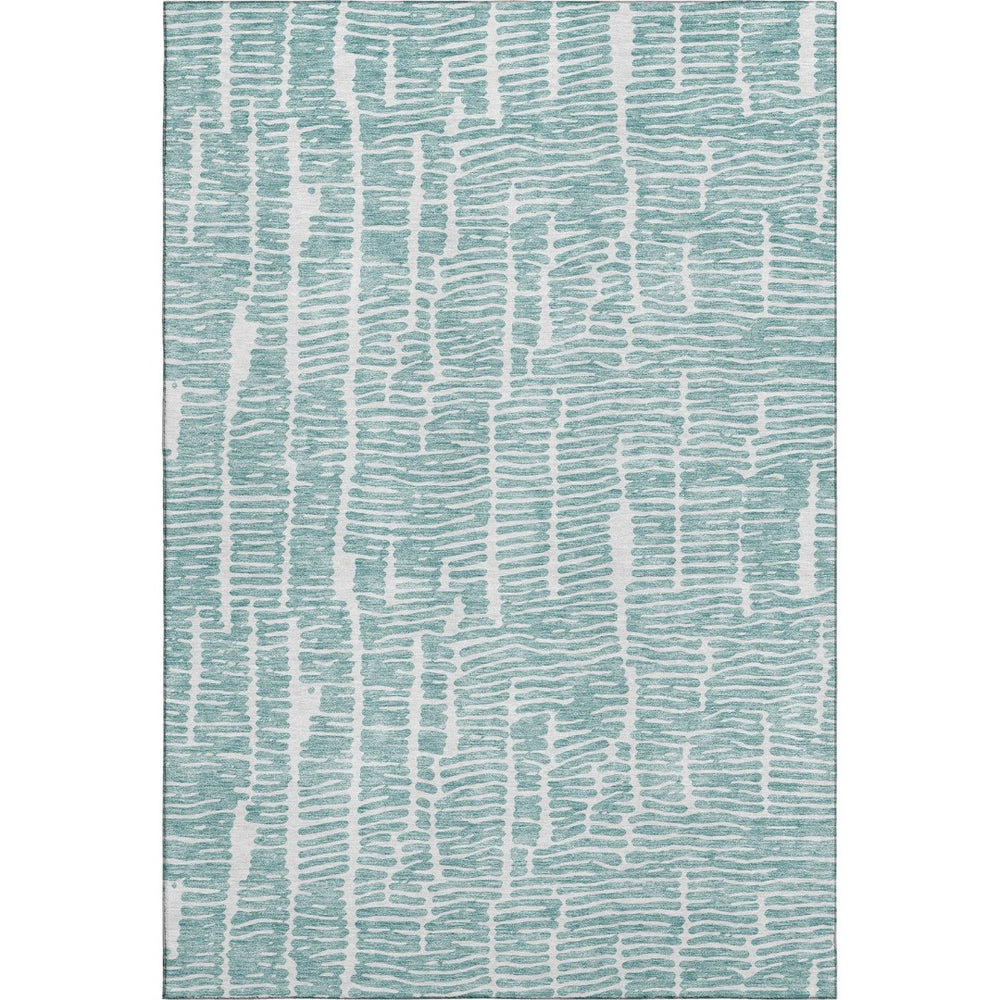 HomeRoots 8' X 10' Teal and Ivory Vermicular Area Rug – Durable, Washable, UV-Protected for High-Traffic Homes 666864