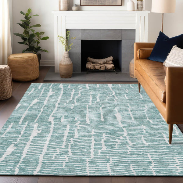 HomeRoots 9' X 12' Teal and Ivory Washable Area Rug with UV Protection - Durable, Stylish & Easy to Clean! 666865