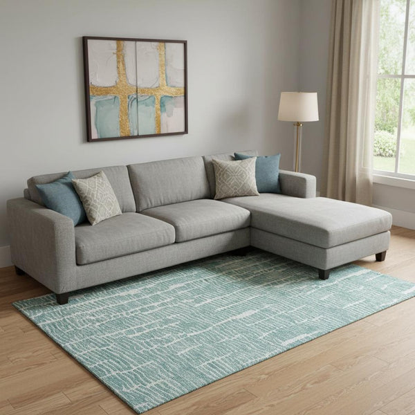 HomeRoots 10' X 14' Teal And Ivory Washable Area Rug - Stain Resistant, UV Protected, Perfect For Family Homes! 666866
