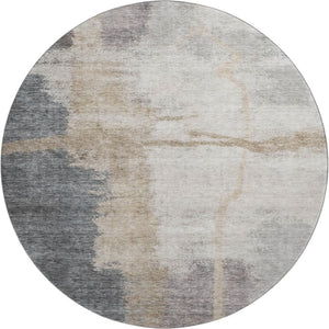 HomeRoots 8' Gray Beige and Ivory Abstract Washable Round Rug - Durable, Stylish, UV-Protected for Any Space 666869