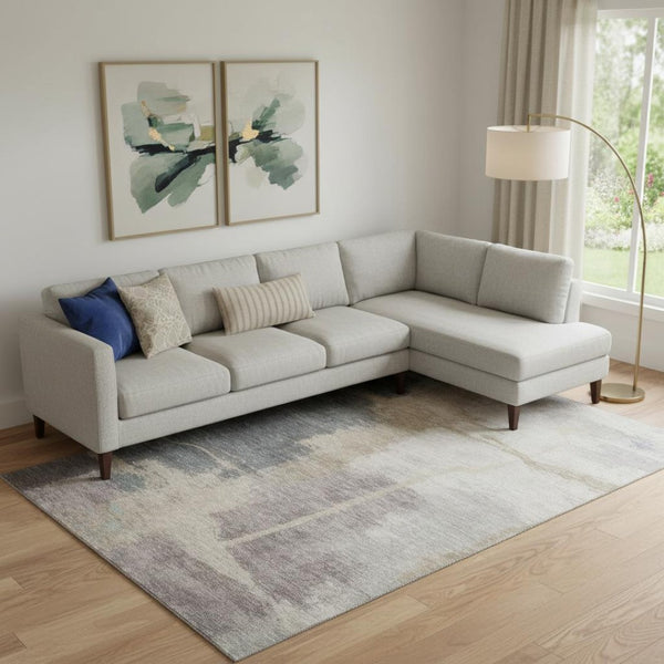 HomeRoots 9' X 12' Abstract Gray Beige Ivory Washable Area Rug - Durable, Stain-Resistant, UV Protected Design 666871