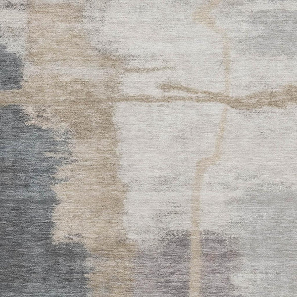 HomeRoots 9' X 12' Abstract Gray Beige Ivory Washable Area Rug - Durable, Stain-Resistant, UV Protected Design 666871