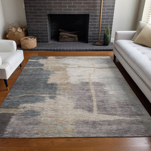 HomeRoots 10' X 14' Abstract Washable Area Rug in Gray, Beige & Ivory - Durable, UV Protected, Stylish Design 666872