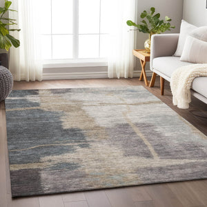 HomeRoots 10' X 14' Abstract Washable Area Rug in Gray, Beige & Ivory - Durable, UV Protected, Stylish Design 666872