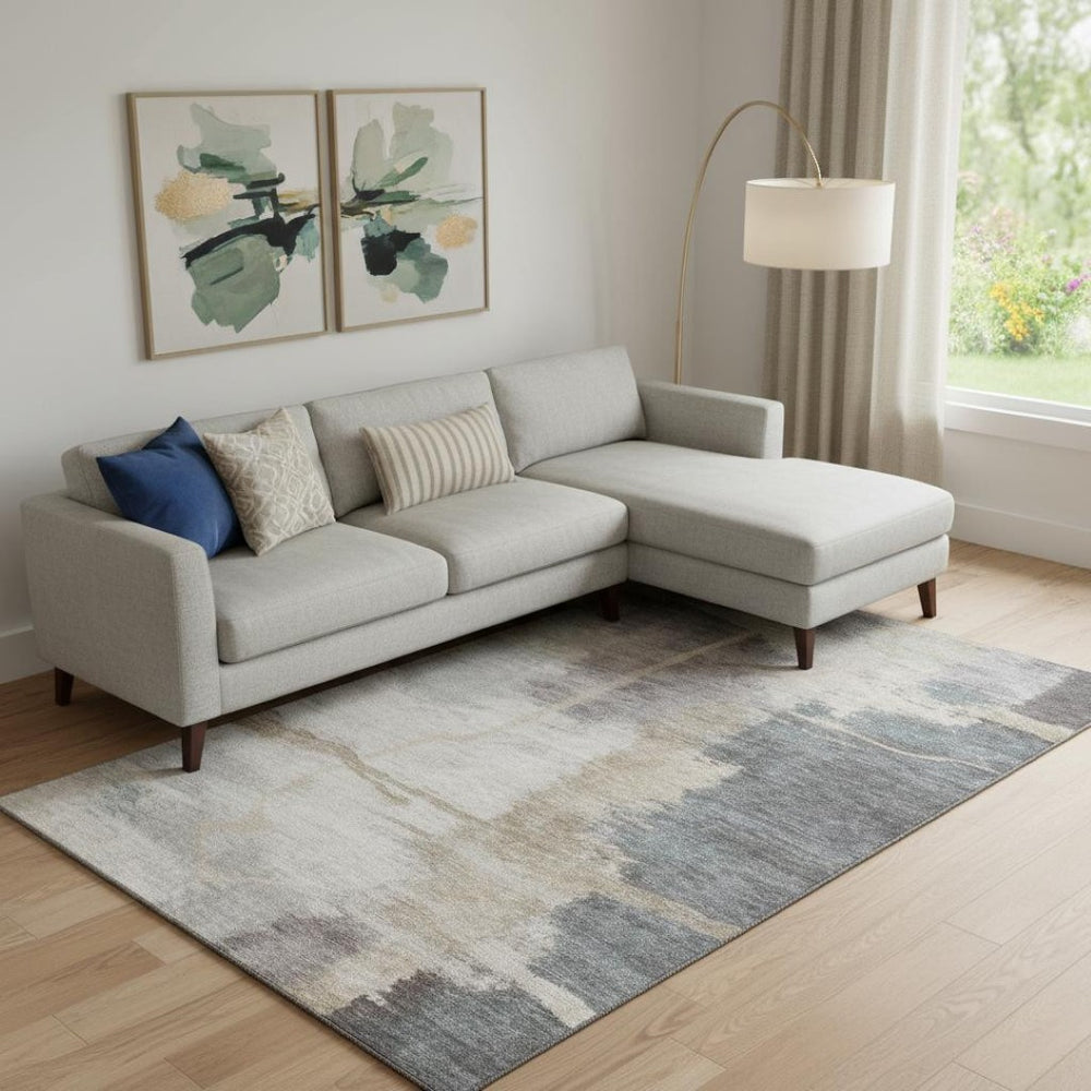 HomeRoots 10' X 14' Abstract Washable Area Rug in Gray, Beige & Ivory - Durable, UV Protected, Stylish Design 666872