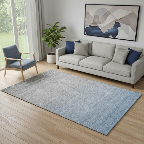 HomeRoots 5' X 8' Blue-Gray Ombre Area Rug - Washable, UV-Protected, Soft Design for Modern Homes & Pets 666892