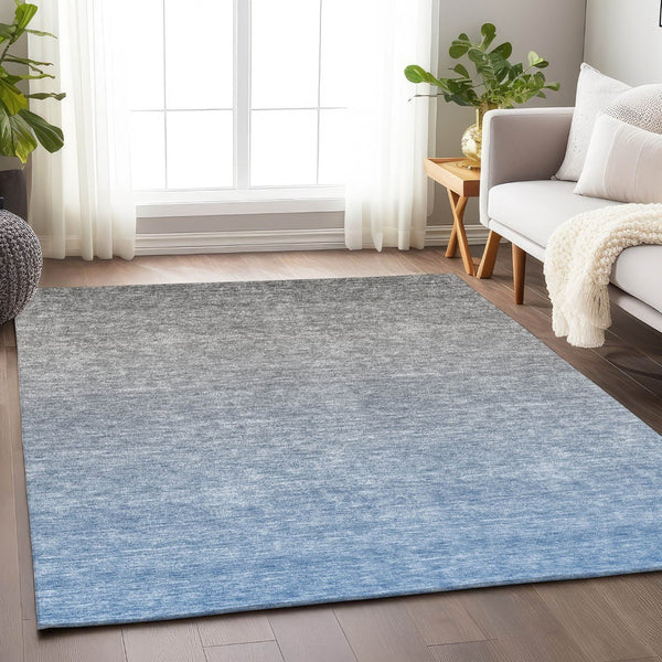 HomeRoots 5' X 8' Blue-Gray Ombre Area Rug - Washable, UV-Protected, Soft Design for Modern Homes & Pets 666892