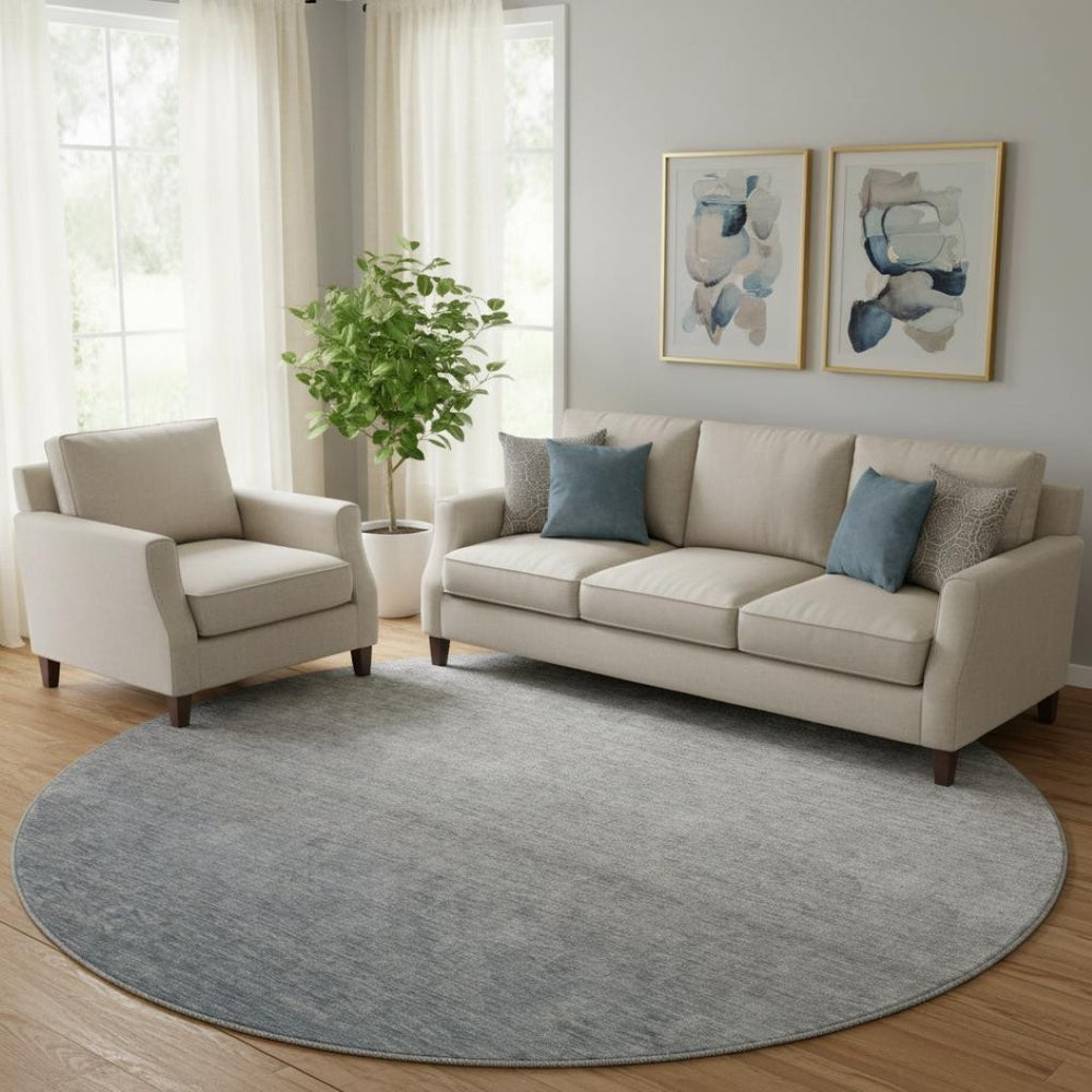 HomeRoots 8' Blue and Gray Ombre Round Rug – Washable, UV Protected, Durable, Perfect for Modern Spaces! 666893