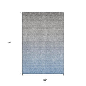 HomeRoots 10' Blue and Gray Ombre Washable Area Rug with UV Protection – Perfect for Modern Living Spaces! 666896