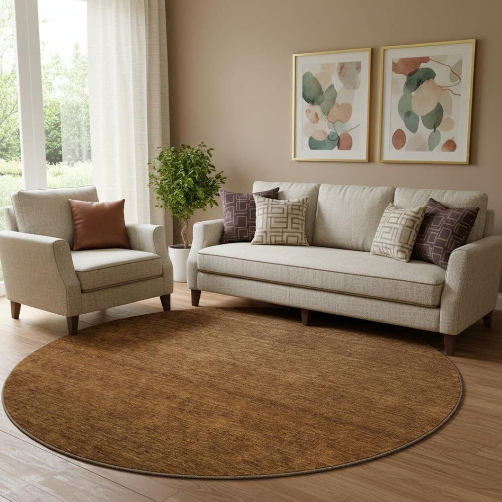 HomeRoots 8' Chocolate and Gray Ombre Round Rug – Washable, Durable, UV-Protected for Stylish Everyday Living 666899