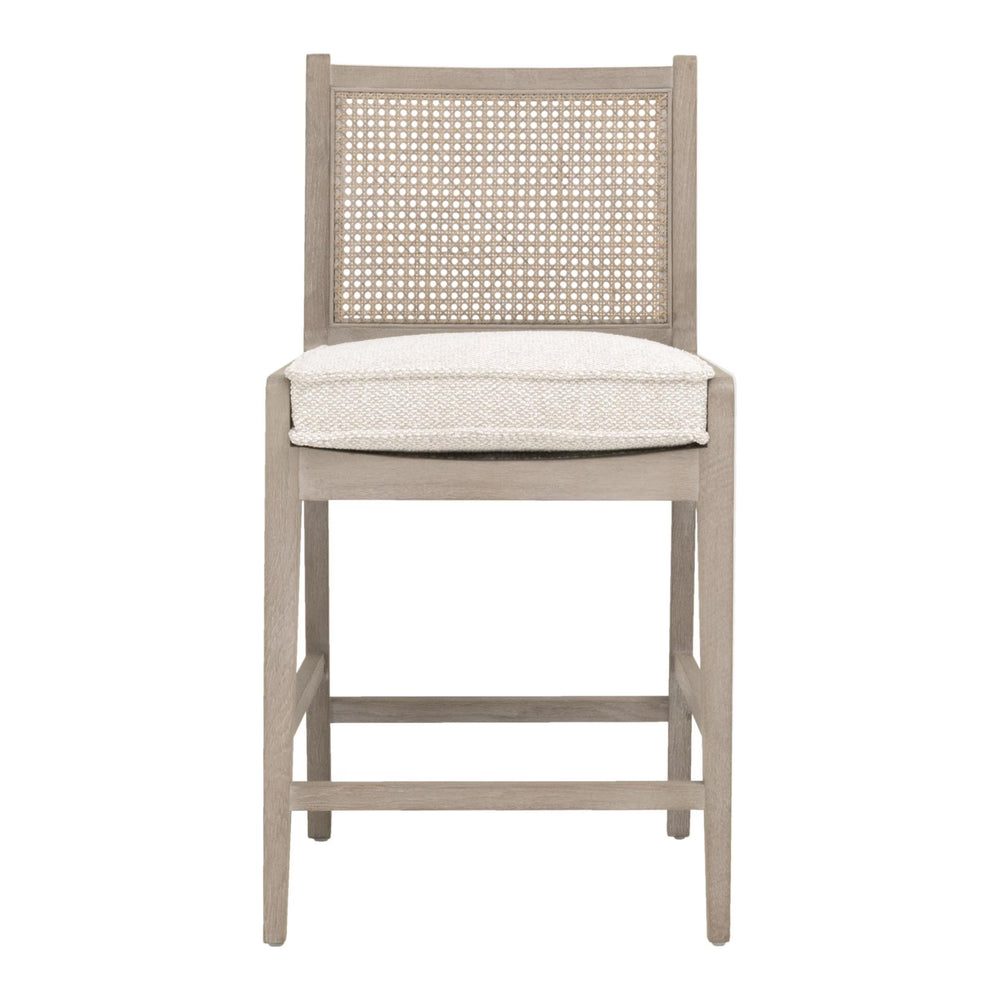 Essentials for Living Leone Oak Frame Rattan Cane Back Counter Stool with Linen Cushion for Kitchen 6668CS.LGLIN/NG