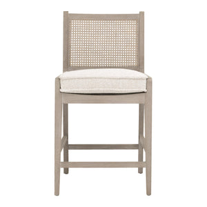 Essentials for Living Leone Oak Frame Rattan Cane Back Counter Stool with Linen Cushion for Kitchen 6668CS.LGLIN/NG