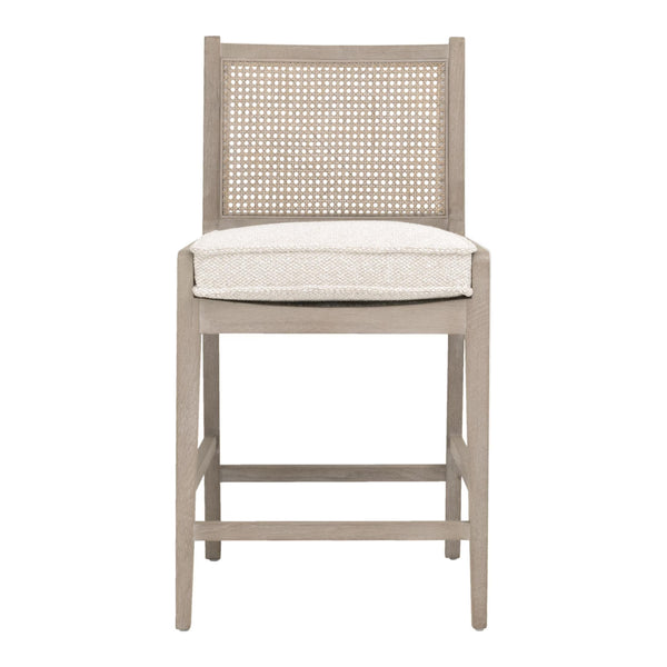 Essentials for Living Leone Oak Frame Rattan Cane Back Counter Stool with Linen Cushion for Kitchen 6668CS.LGLIN/NG