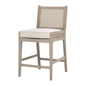 Essentials for Living Leone Oak Frame Rattan Cane Back Counter Stool with Linen Cushion for Kitchen 6668CS.LGLIN/NG