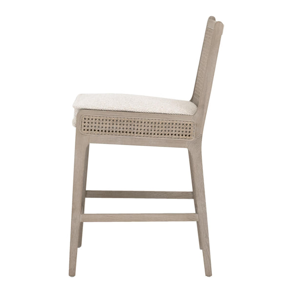Essentials for Living Leone Oak Frame Rattan Cane Back Counter Stool with Linen Cushion for Kitchen 6668CS.LGLIN/NG