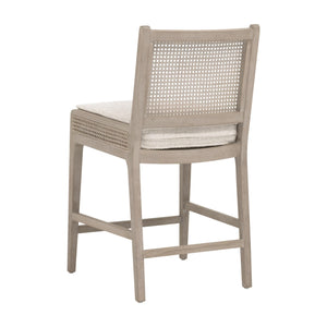 Essentials for Living Leone Oak Frame Rattan Cane Back Counter Stool with Linen Cushion for Kitchen 6668CS.LGLIN/NG