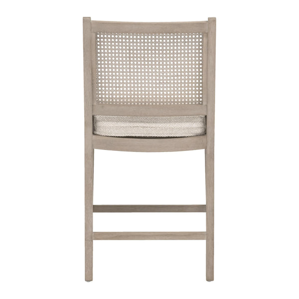 Essentials for Living Leone Oak Frame Rattan Cane Back Counter Stool with Linen Cushion for Kitchen 6668CS.LGLIN/NG