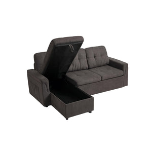 English Elm Upholstered L-Shaped Sleeper Sofa with Reversible Storage, Pull-Out Bed & Breathable Flannel Finish W3138S00001