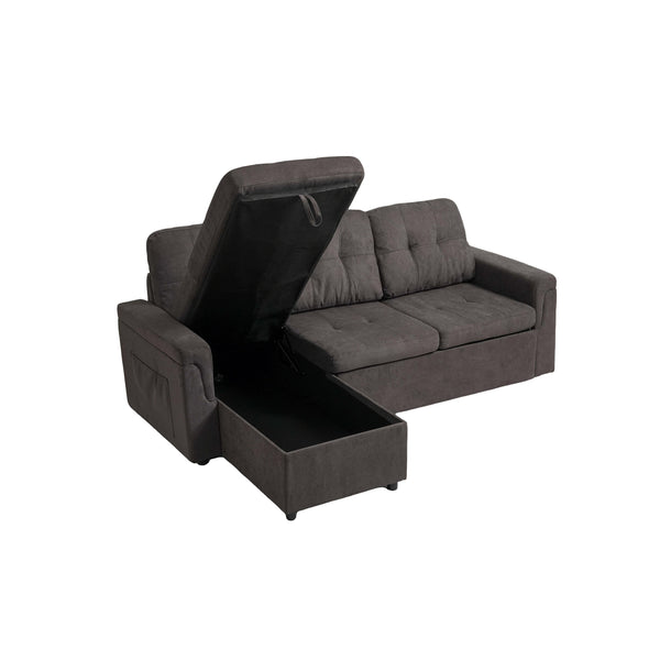 English Elm Upholstered L-Shaped Sleeper Sofa with Reversible Storage, Pull-Out Bed & Breathable Flannel Finish W3138S00001