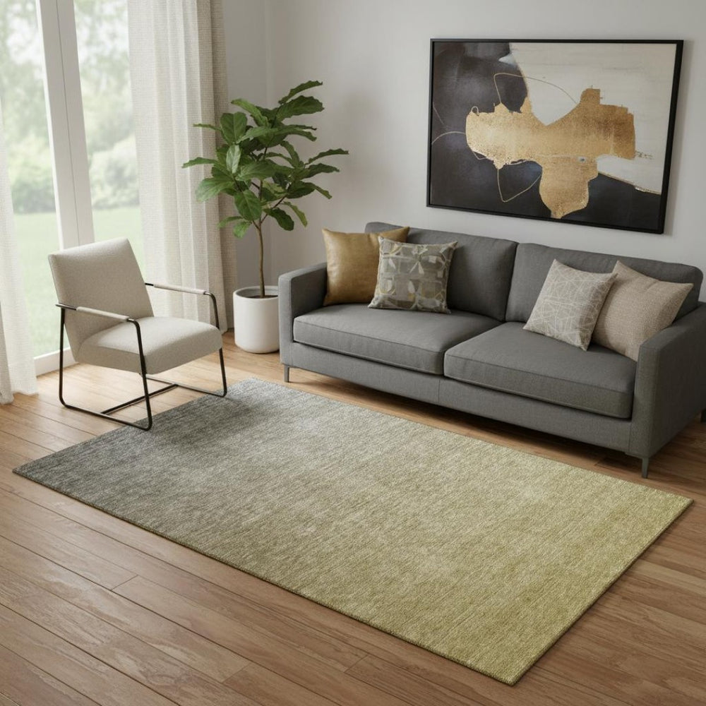 HomeRoots 5' Gold And Beige Ombre Area Rug – Stylish, Washable, UV-Protected, Stain-Resistant for Modern Homes 666904