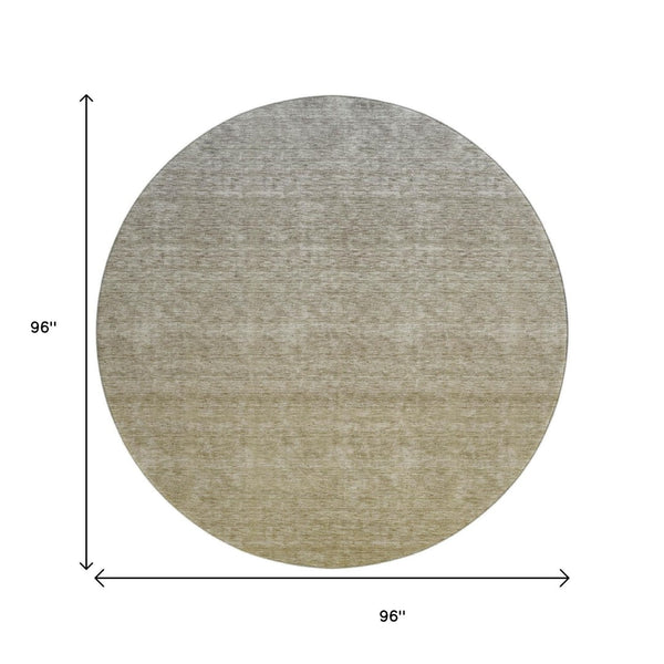 HomeRoots 8' Gold and Beige Ombre Round Rug - Washable, UV-Protected, Durable, Stylish for High-Traffic Areas 666905