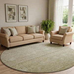 HomeRoots 8' Gold and Beige Ombre Round Rug - Washable, UV-Protected, Durable, Stylish for High-Traffic Areas 666905