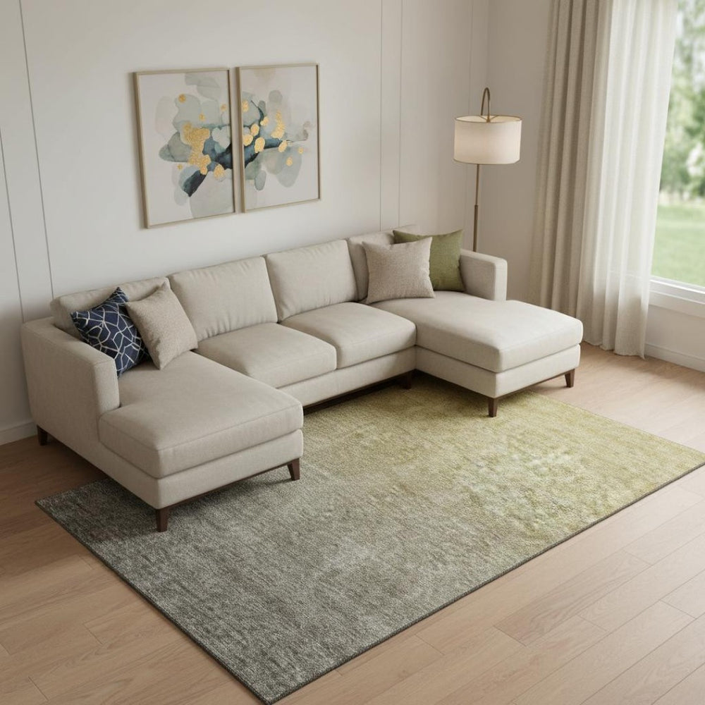 HomeRoots 8' X 10' Gold and Beige Ombre Area Rug - Stylish, Washable, UV-Protected for Homes with Kids & Pets 666906