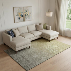 HomeRoots 8' X 10' Gold and Beige Ombre Area Rug - Stylish, Washable, UV-Protected for Homes with Kids & Pets 666906