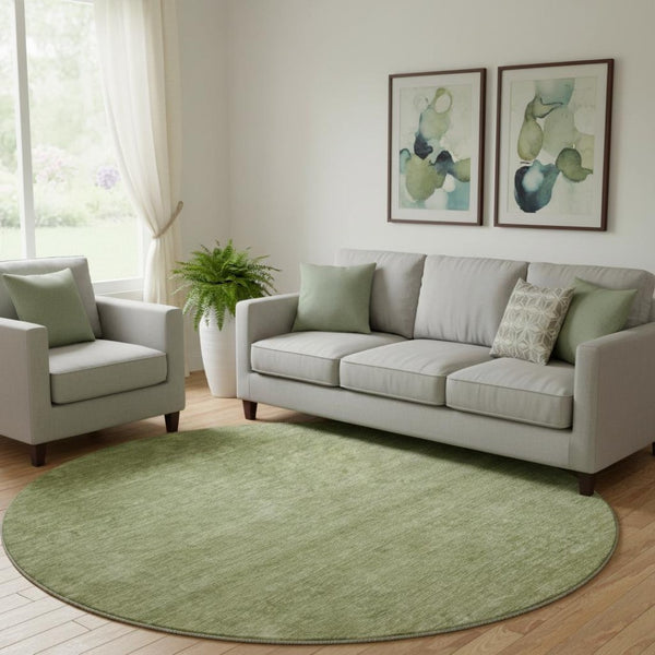HomeRoots 8' Green Ombre Round Rug - Stylish, Washable, UV-Protected, Durable for Family Rooms & Patios 666911