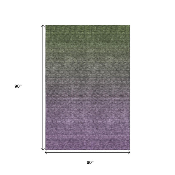 HomeRoots 5' X 8' Ombre Purple and Green Area Rug - Washable, UV Protected, Stain Resistant for Busy Homes 666916