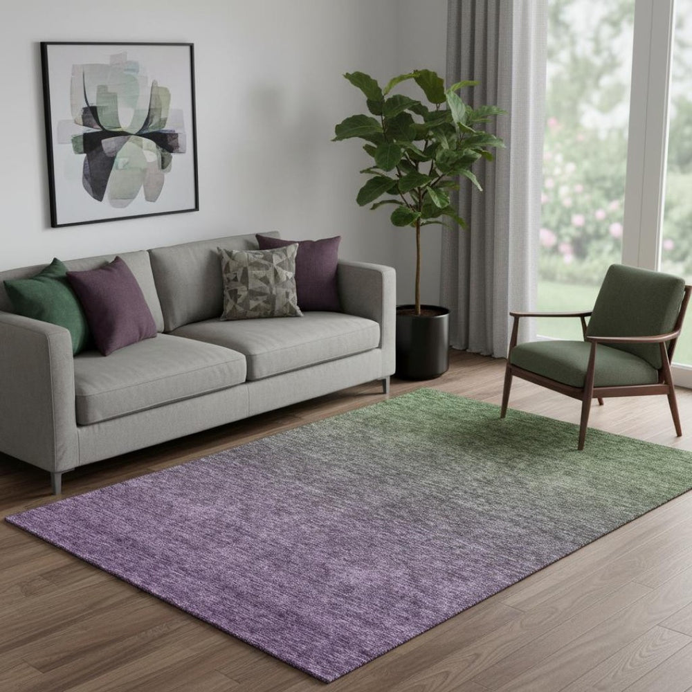 HomeRoots 5' X 8' Ombre Purple and Green Area Rug - Washable, UV Protected, Stain Resistant for Busy Homes 666916
