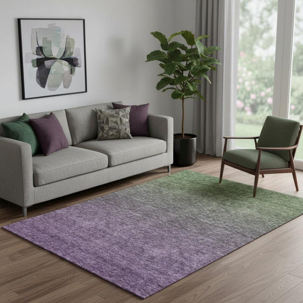 HomeRoots 5' X 8' Ombre Purple and Green Area Rug - Washable, UV Protected, Stain Resistant for Busy Homes 666916