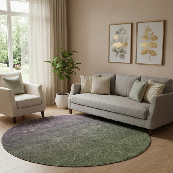 HomeRoots 8' Purple and Green Ombre Washable Round Rug with UV Protection, Stain Resistance & Modern Style 666917