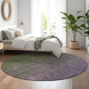 HomeRoots 8' Purple and Green Ombre Washable Round Rug with UV Protection, Stain Resistance & Modern Style 666917