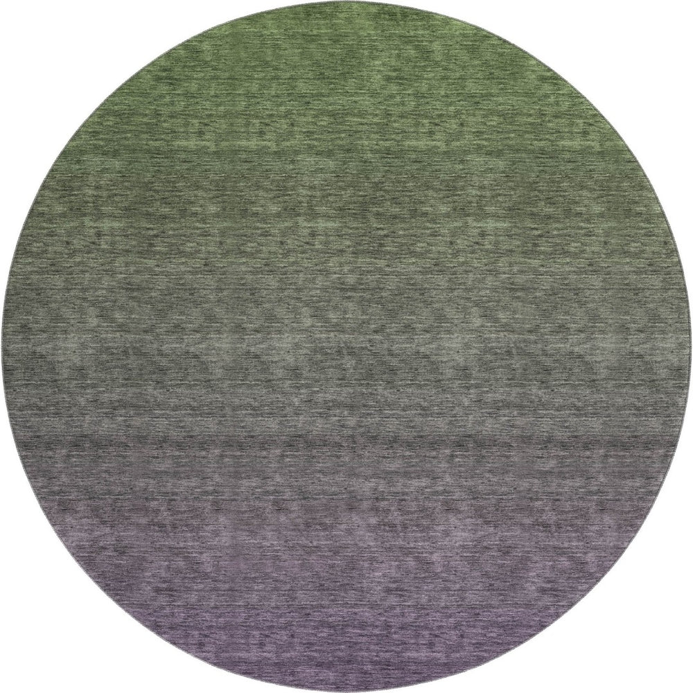 HomeRoots 8' Purple and Green Ombre Washable Round Rug with UV Protection, Stain Resistance & Modern Style 666917