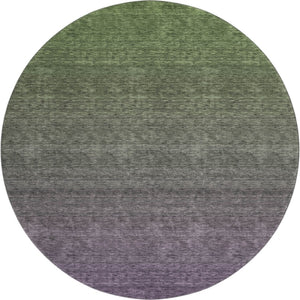 HomeRoots 8' Purple and Green Ombre Washable Round Rug with UV Protection, Stain Resistance & Modern Style 666917