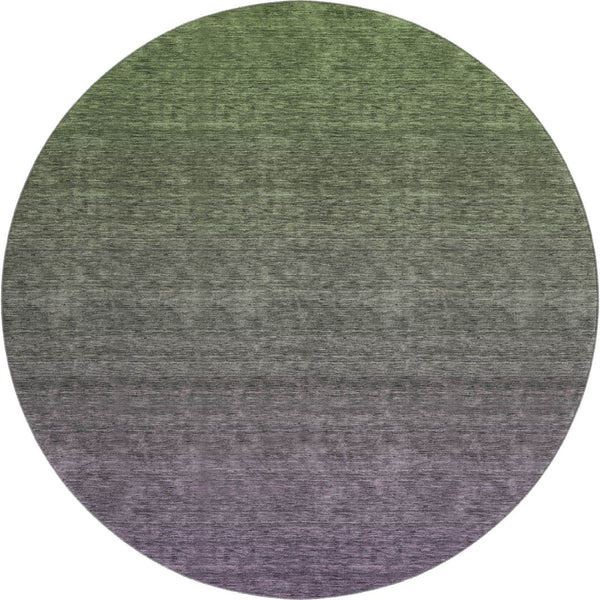 HomeRoots 8' Purple and Green Ombre Washable Round Rug with UV Protection, Stain Resistance & Modern Style 666917