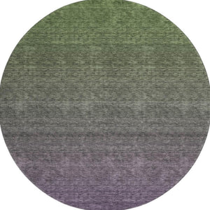 HomeRoots 8' Purple and Green Ombre Washable Round Rug with UV Protection, Stain Resistance & Modern Style 666917