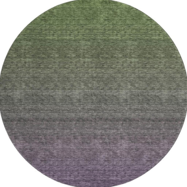 HomeRoots 8' Purple and Green Ombre Washable Round Rug with UV Protection, Stain Resistance & Modern Style 666917