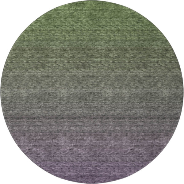 HomeRoots 8' Purple and Green Ombre Washable Round Rug with UV Protection, Stain Resistance & Modern Style 666917